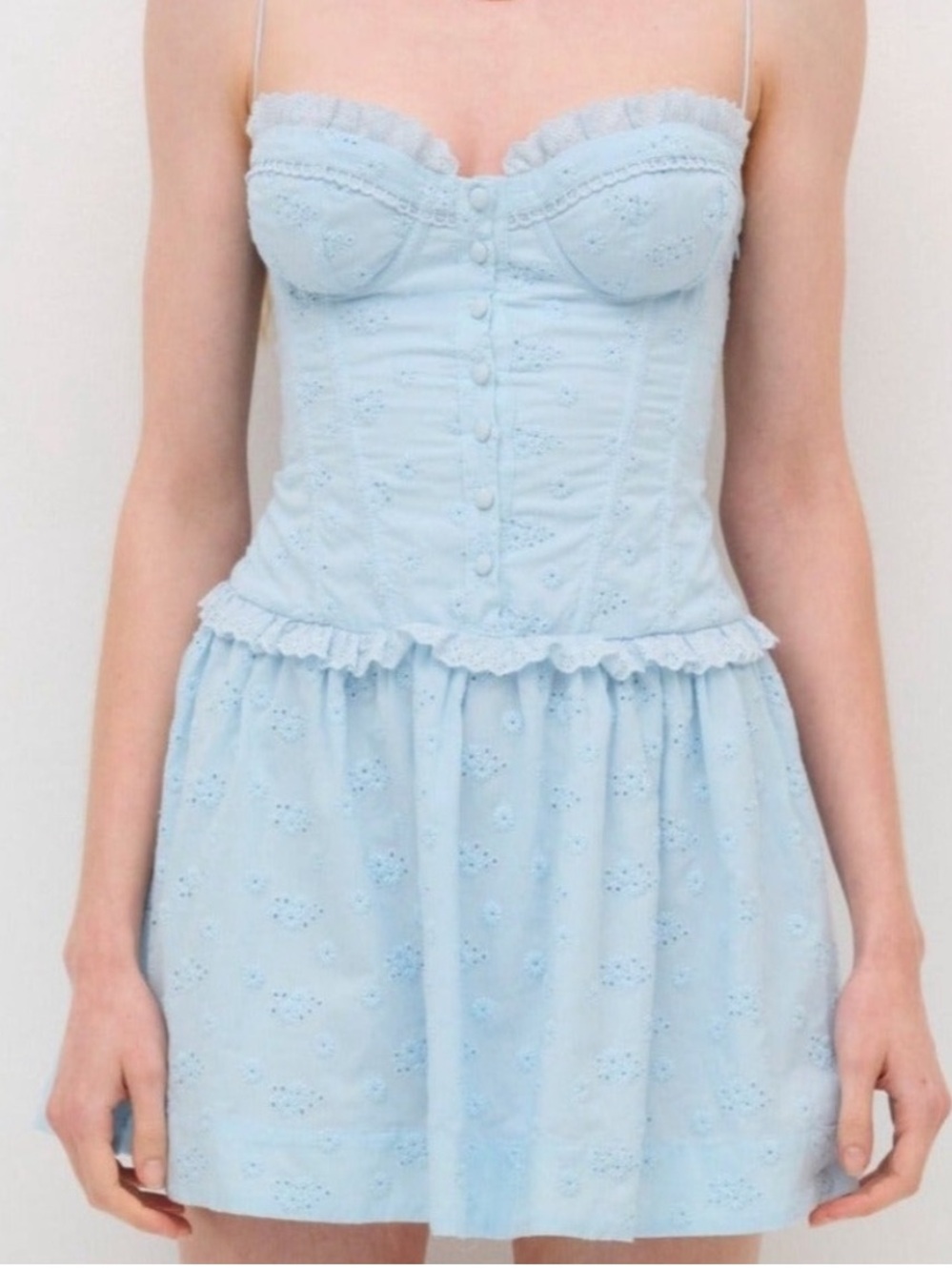 For love and lemons Marlowe blue eyelet mini dress corset small